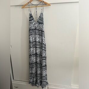 Navy blue & white print maxi dress - size M